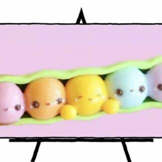 image of 3d sculpted pea pod with multicolored peas