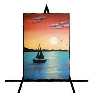 silhouette of sailboat with multicolor sunset landscape