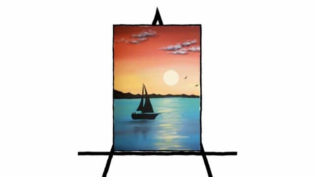 silhouette of sailboat with multicolor sunset landscape