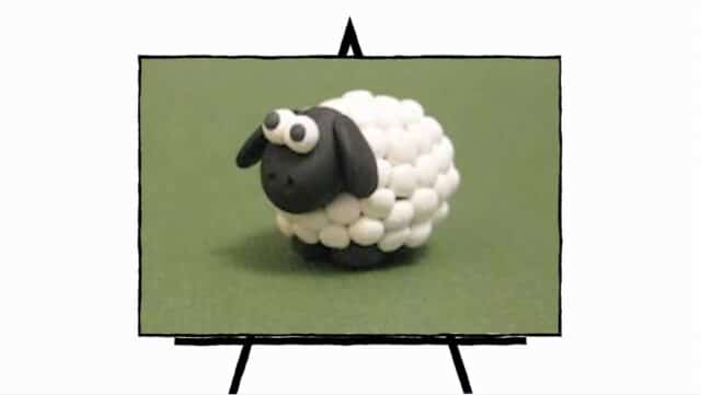 image of a 3d sheep in black and white clay sculpture