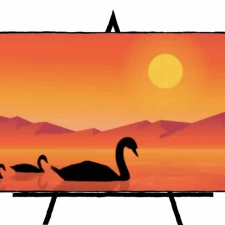 Silhouette Swans Landscape painting lots of orange, yellow and red colors