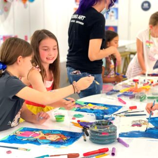image of students painting at a birthday party