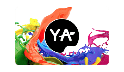 YA logo on gift card white background and paint marks