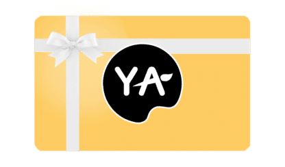 image of a yellow gift card white white ribbon and young art logo