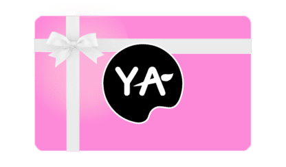 image of a pink gift card white white ribbon and young art logo