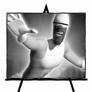 black and white pencil sketch of character frozone