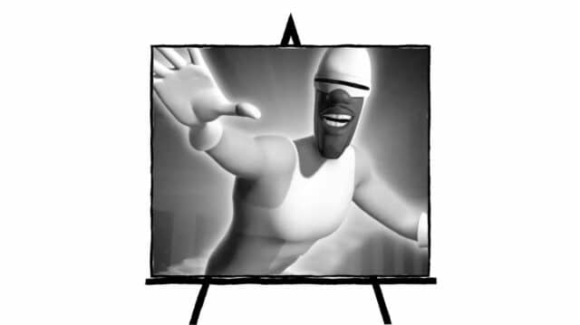 black and white pencil sketch of character frozone