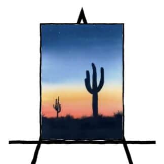 cacti silhouette with a sunset background