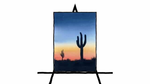 cacti silhouette with a sunset background