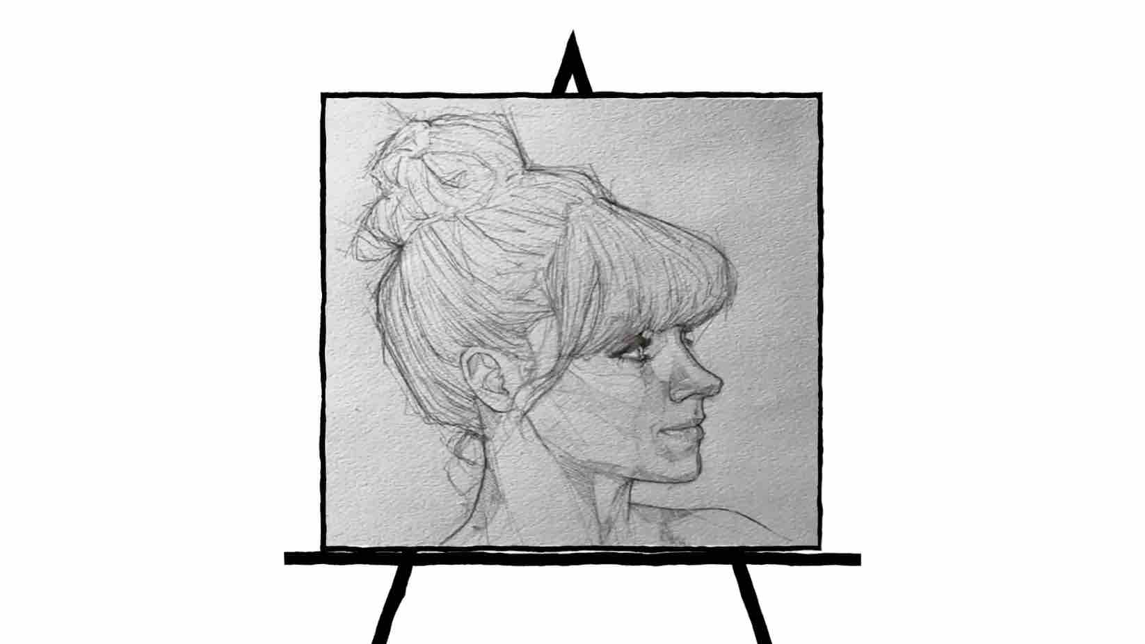 black and white pencil sketch of a woman's face or profile