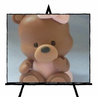 image of 3d brown bear with pink dress and bow