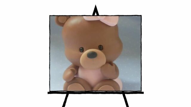 image of 3d brown bear with pink dress and bow