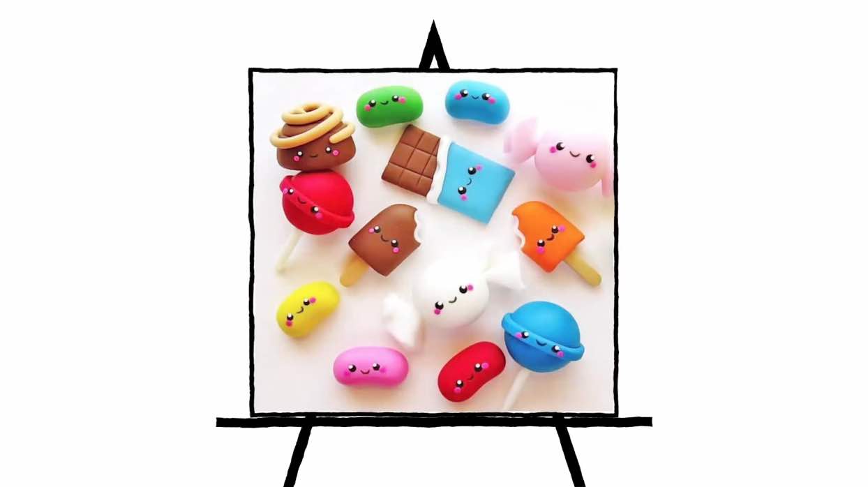 multi-colored image within art easel of candy pieces