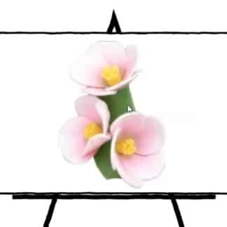 image of pink flowers sculpted in clay with green leaf