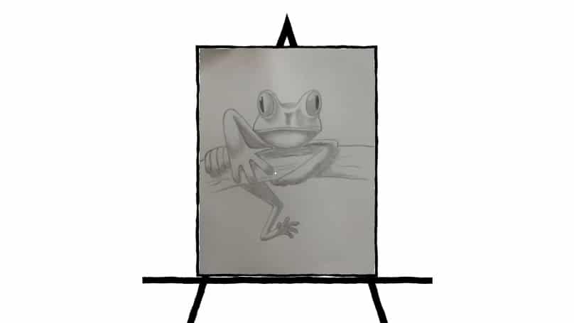 black and white image of frog drawing