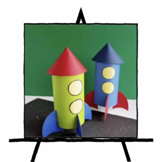 image of paper crafted rockets in green and blue