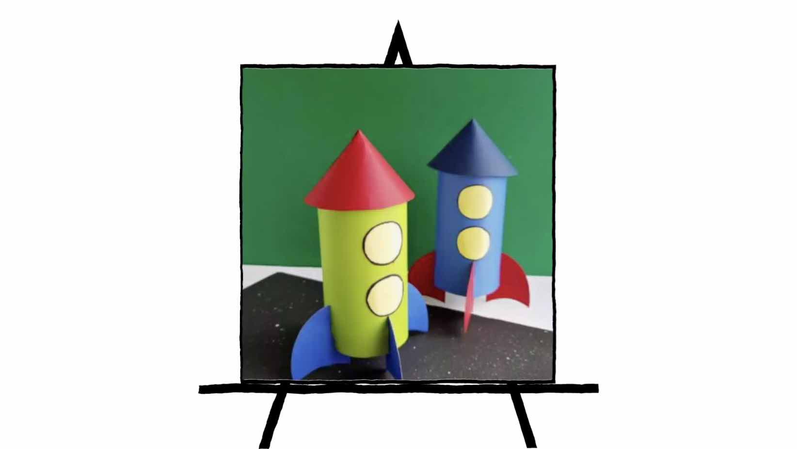 image of paper crafted rockets in green and blue
