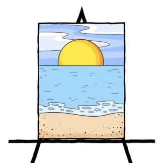 image of a digital sunset with blue water