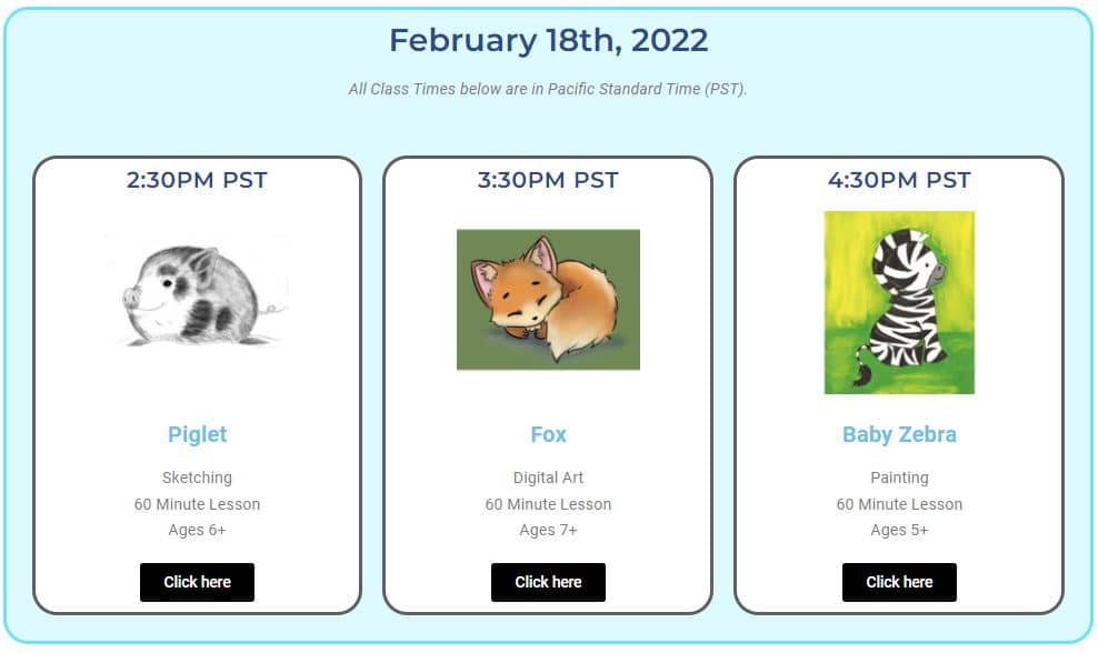 image of the YA live schedule