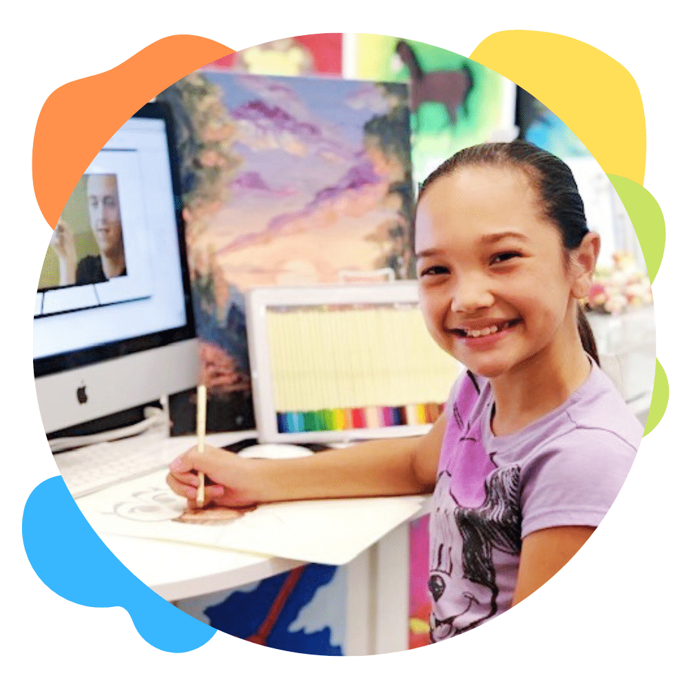 image of student smiling while doing online lesson