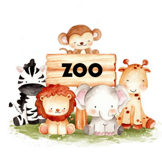 Mini safari animals surrounds the Zoo wood sign