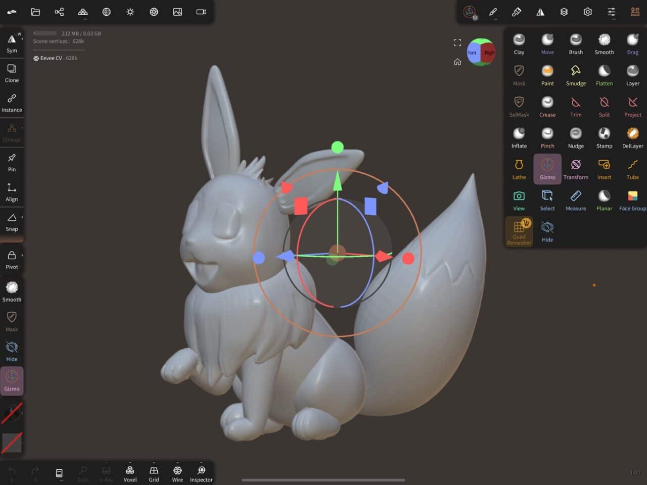 image of a rendering of a 3d print of Pokemon character in voxel program as it's being created