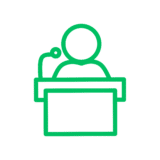 icon of a person at a pedestal speaking