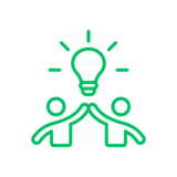 icon of two people high fiving with a light bulb above their head