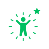 icon of a person with a circle of dashes around them and a star