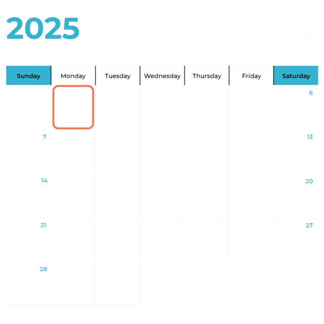 image of a calendar view for september 2025