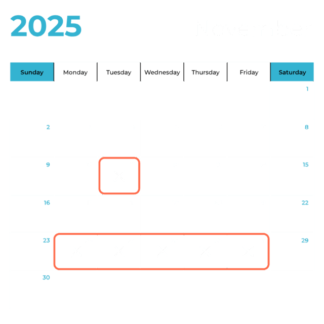 image of a calendar view for november 2025