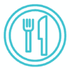 icon of a plate with a fork and knife in blue