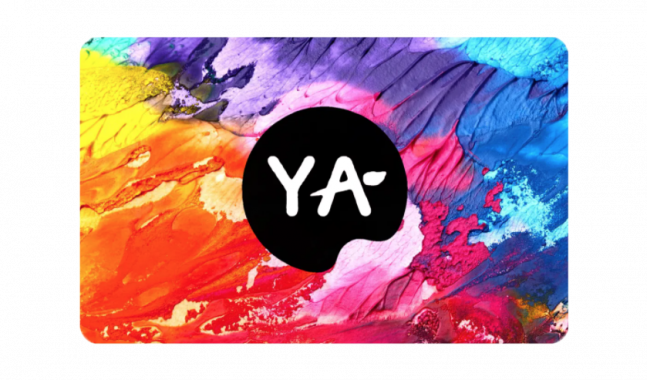 Gift Card with image of multicolored paint streaks and Young Art logo